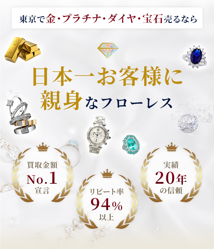 東京で貴金属・ダイヤ・宝石・色石売るなら日本一お客様に親身なフローレス